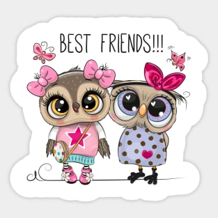 Two cute owl girlfriends in dresses. Sticker
